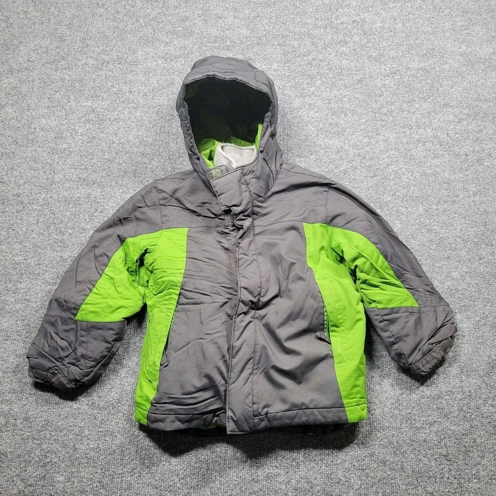 The Childrens Place Jacket‎ Boys XS 4 Gray Green Hooded Puffer Coat Snow Winter